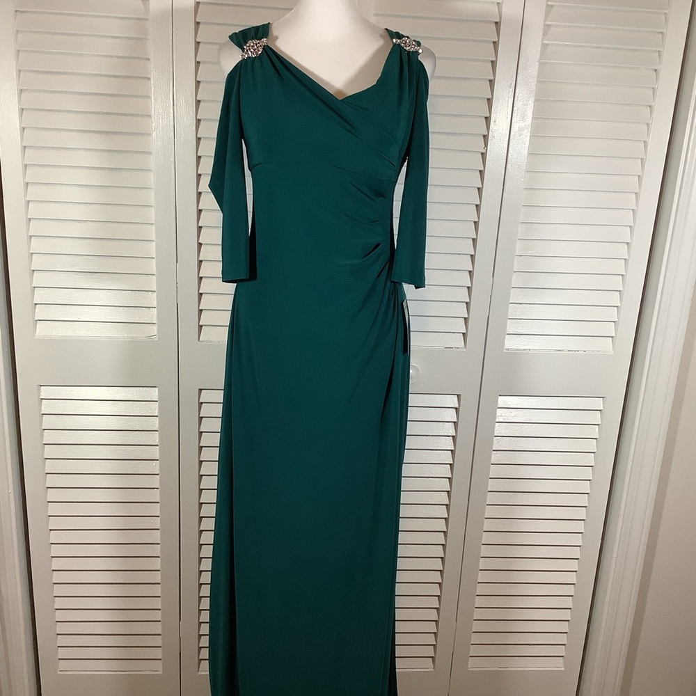 RM Richards Emerald green jewel embellished evening gown, size 6